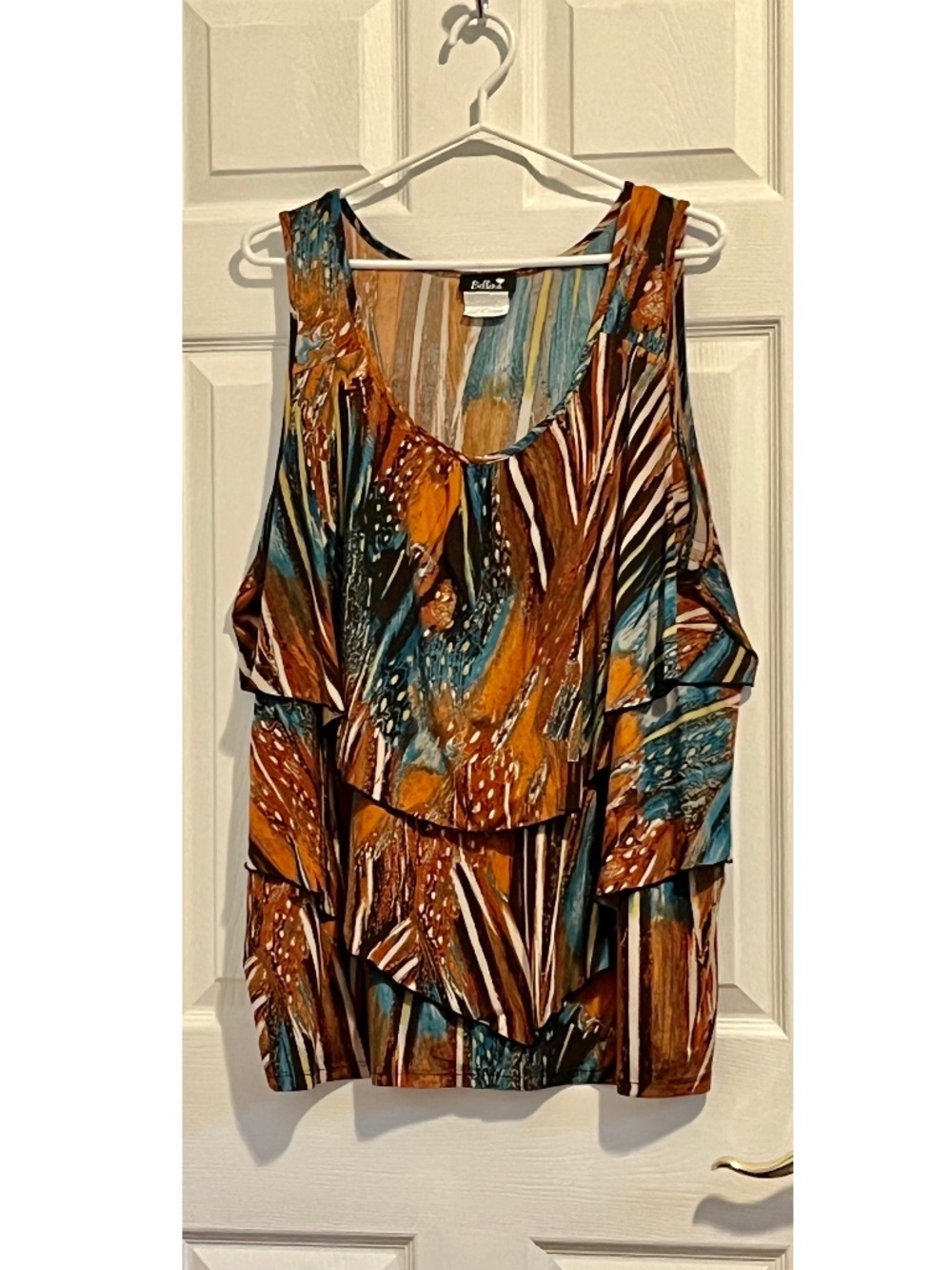 Bellina tiered sleeveless top in teal and browns